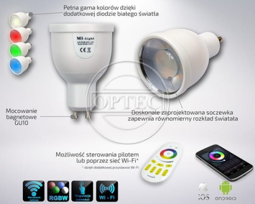 Żarówka LED 4W RGBW ciepły biały GU10
