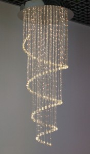 Żyrandol światłowodowy 44cm SPIRALA 100 punktów 1m. Widok z boku
