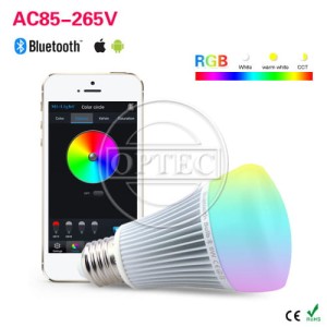 Żarówka LED 8W RGBW ciepły biały/zimny biały E27 BLUETOOTH FUT070