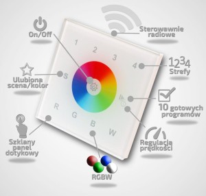 4 strefy - Kontroler naścienny radiowy LED RGB/RGBW