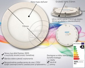 Panel okrągły LED 12W neutralny biały ultracienki 230VAC