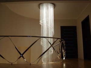żyrandol światłowodowy podwójna spirala 200pkt 3.5m, widok z boku