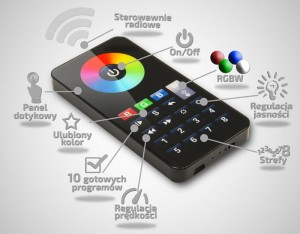 8 stref - PILOT radiowy dotykowy LED RGB/RGBW
